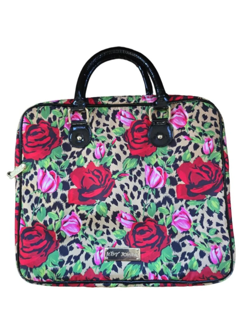 Betsey Johnson Floral Leopard Print Satchel Bag